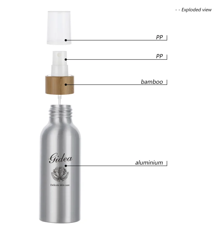G20620 Aluminum Spray Bottle - Gidea PAC Aluminum Bottle With PP Mist Sprayer And Bamboo Collar